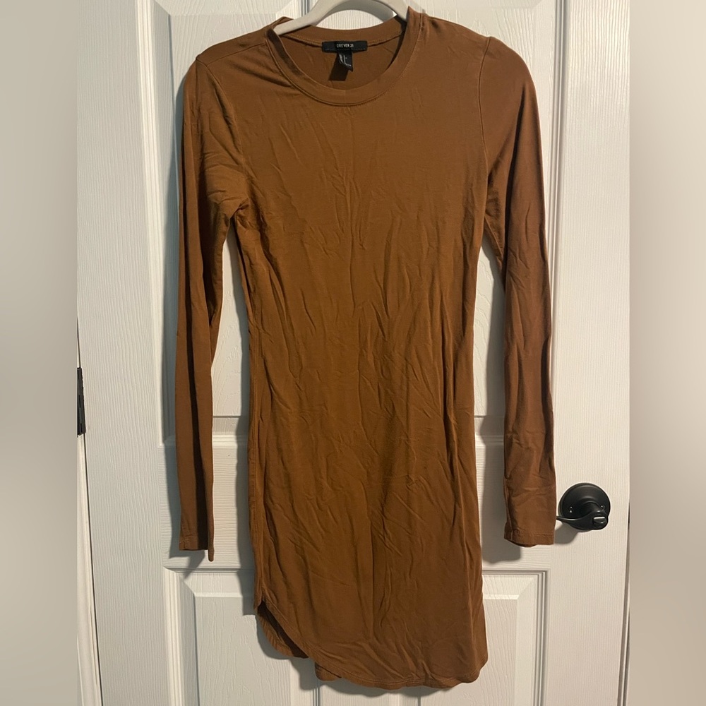 Yellow Mustard/ Brown Long Sleeve Dress